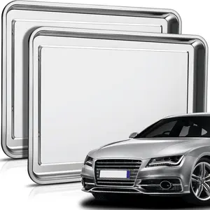 2 Pcs 23.6 x 15.8 Inch Rust Resistant Silver Stainless Steel Oil Drip Pan Automotive Oil Change Tray for Car Motorcycle Garage Floor