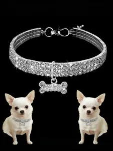 3-Row Rhinestone Elastic Pet Collar, Dog Cat Crystal Necklace, Simple Pet Decoration, Customizable Pet Neckband, Stylish Animal Accessory, Chihuahua Accessories