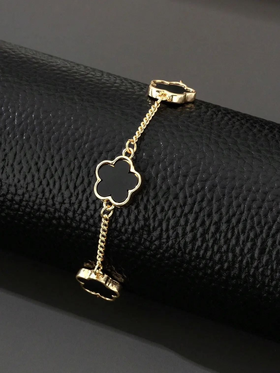 Fashionable Business Lucky 5-Leaf Clover Design Men's Bracelet Black Color Requires Film Removal Valentines Mom Mother Mother's Day Gift for Male