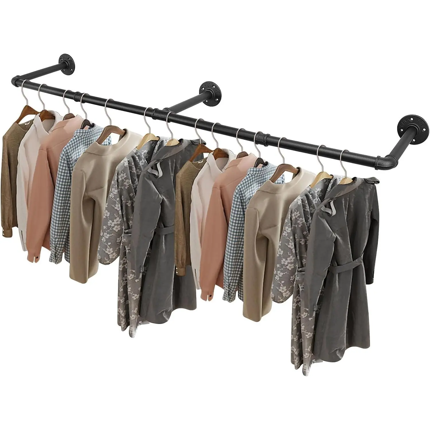 Vintage Style Industrial Pipe Clothes Rack - Heavy-Duty Detachable Iron Hanging Rod Drying Racks, Rust-Free Wall-Mounted Space-Saving Garment Bar, Rustic Touch Home Laundry Accessory for Bedroom, Closet