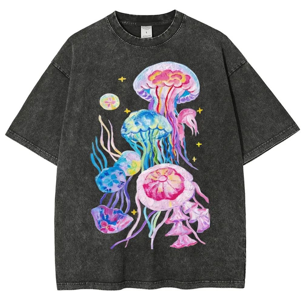 Watercolor Rainbow Jellyfish Sea Life Vintage Tee 90s Graphic Tees Men's t Shirts Graphic Tee t Shirts Funny Graphic Tee Good Graphic Tees Men's Graphic Tees Streetwear Outfits Men Vacation Outfits Oversized Tshirt Men