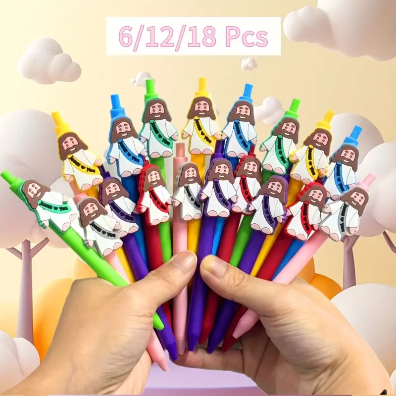 6/12/18Pcs Christian Pen Gift Set, Writing Stationery, Aesthetic Pens, Unique Pens, Easter Faith Gift Collection, featuring a religious pen with an image of Jesus. Suitable for church prizes, classroom gifts, workplace offices