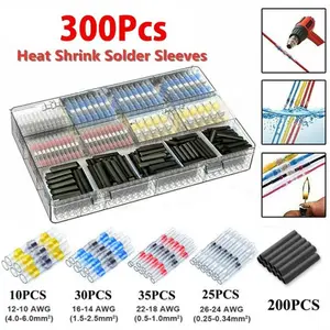 300pcs welding ring heat shrink terminal, equipment connection heat shrink tube, insulated wire connector terminal welding ring heat shrink tube welding terminal Heat Shrink Connectors combination set (color)