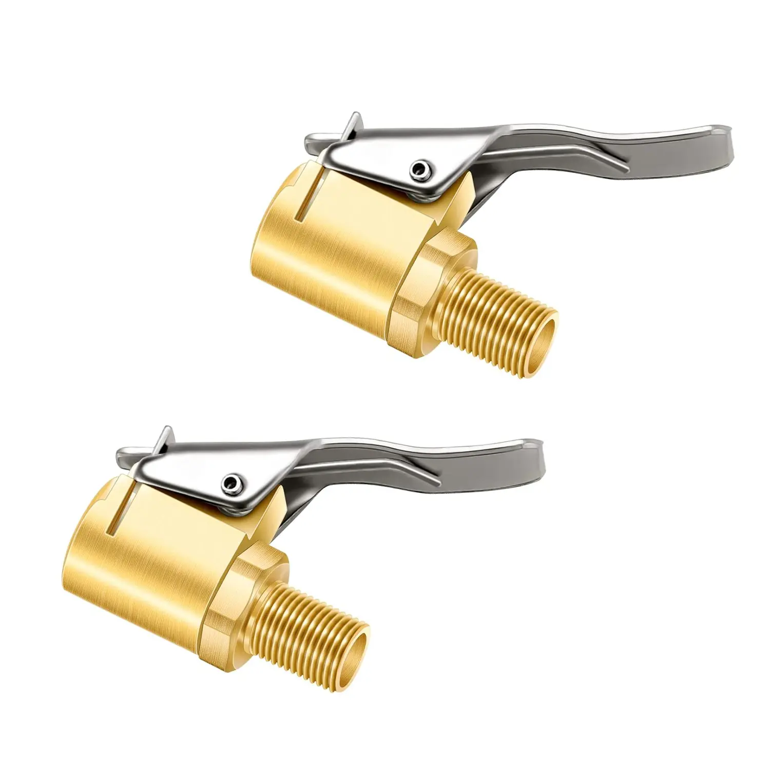 2PCS Brass Locking Tire Air Chuck, Tire Inflation Hose Adapter,Tire Nozzle With Tire Valve Threads,Unscrewed Connection Converted To Locking Connection,No Air Leakage On Chuck Air Compressor Pump Clip
