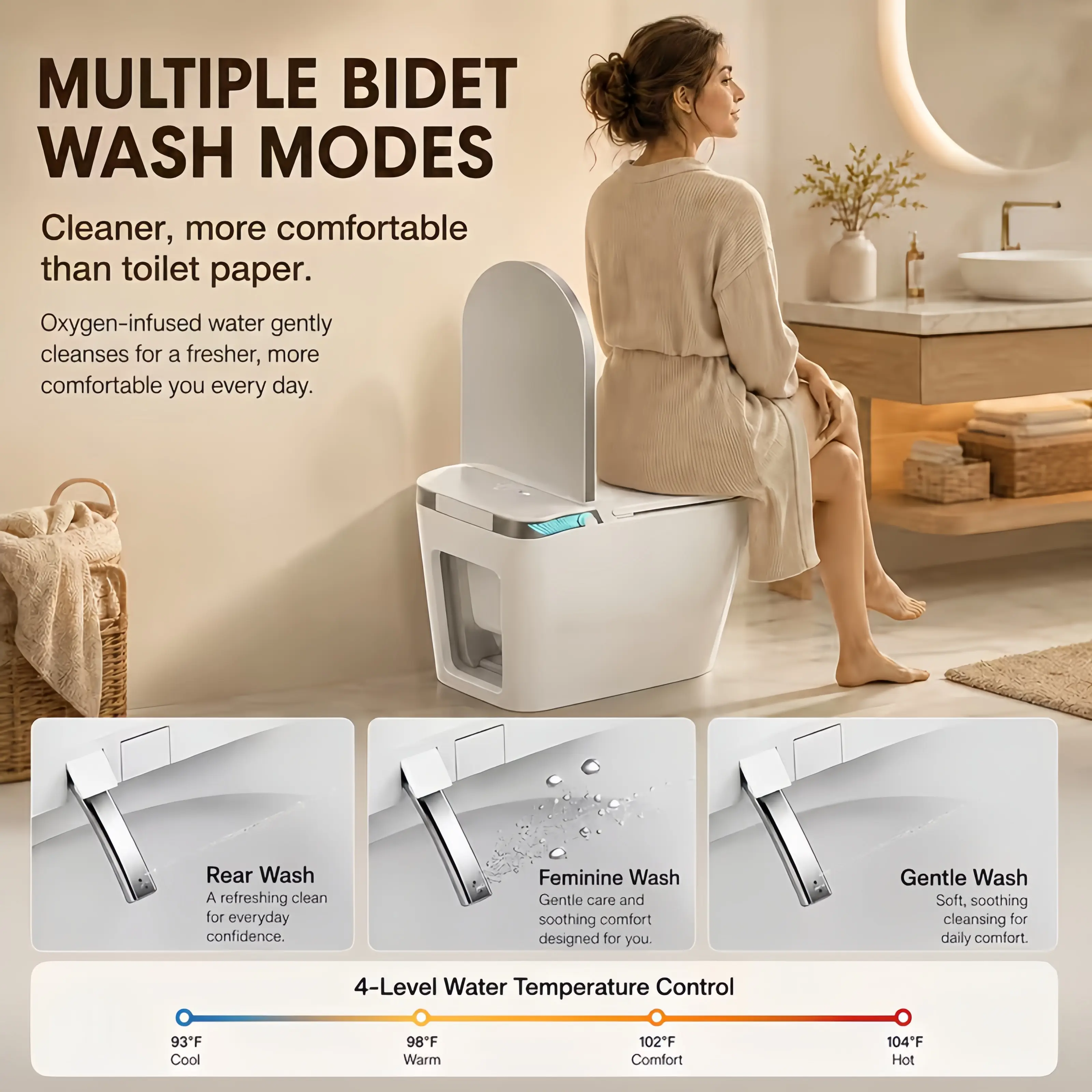 Smart Toilet with Bidet, Warm Water Wash, Auto Open Lid & Foot Sensor Flush, Heated Seat, Warm Air Dryer, LED Display One Piece Elongated Toilet with Built-In Water Tank, 12 Inch Rough-In Modern Bathroom Toilet Upgrade