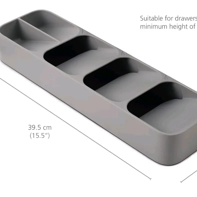 DrawerStore Compact Utensil Organizer For Kitchen Drawer Silverware, Flatware Tray, Small, Grey