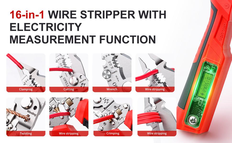 OPELI 16-in-1 Wire Stripping Pliers, 2026 New Rechargeable Wire Strippers Tool with Voltage Tester&Alarms, Detectable 12-250V, Heavy-Duty Electrical Pliers&Wire Cutters–for Professional and Home Use OPELI 16-in-1 Wire Stripping Pliers, 2026 New Rechargeable Wire Strippers Tool with Voltage Tester&Alarms, Detectable 12-250V, Heavy-Duty Electrical Pliers&Wire Cutters–for Professional and Home Use
