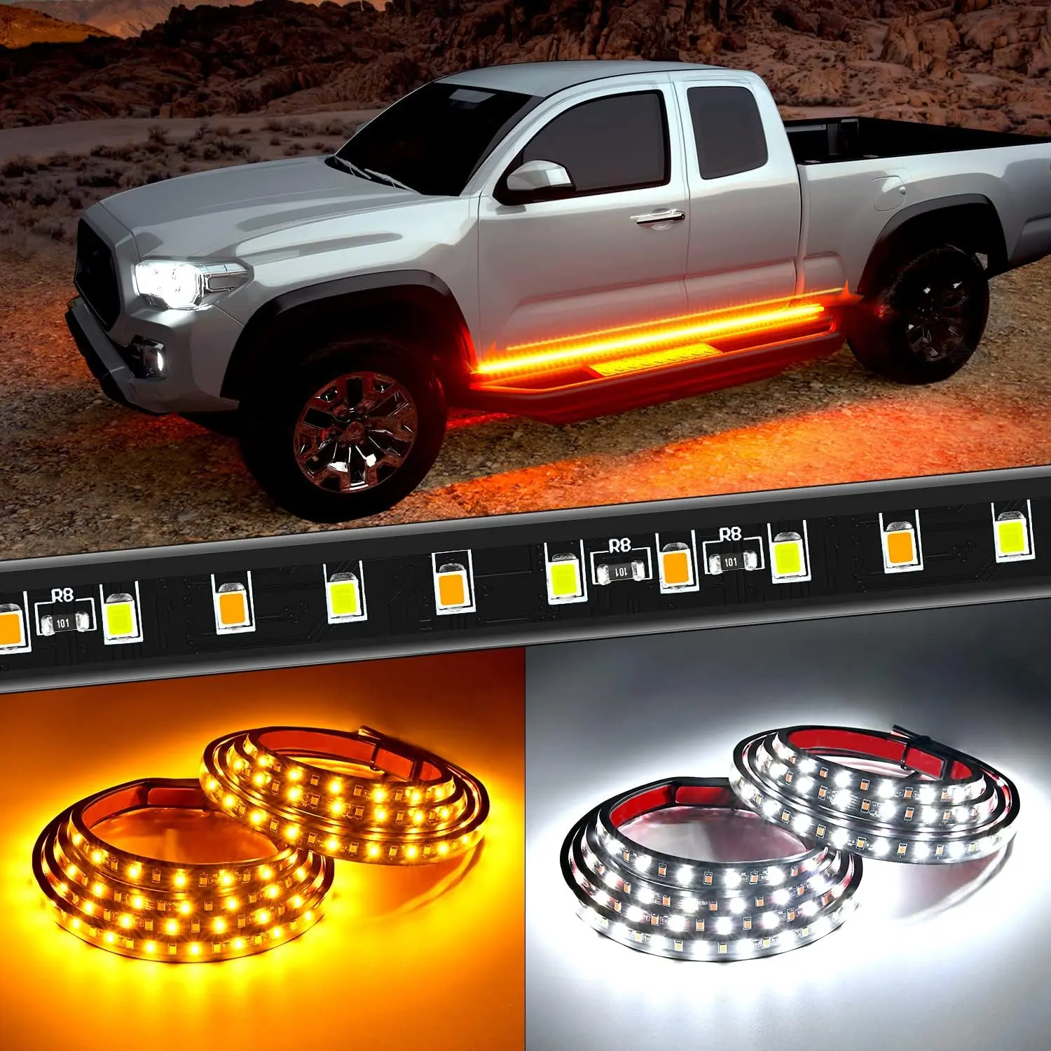 Nilight Truck LED Running Board Lights 2PCS 48nch LED Side Maker Light with White Courtesy Light & Sequential Amber Turn Signal Light LED Lighting Strips Running Lights Kit for Trucks Pickup SUV Underglow rechargeable car Led Backlights