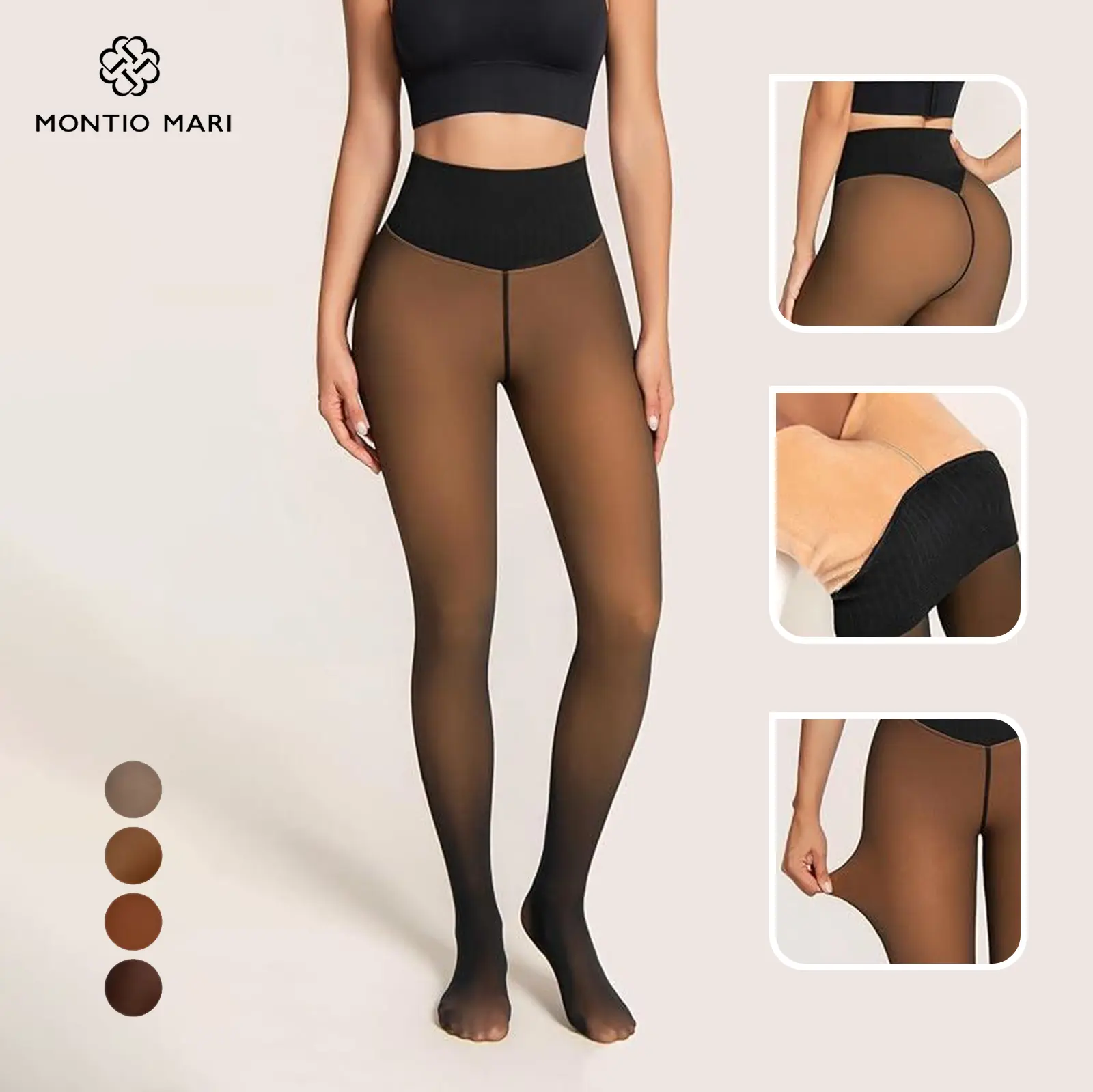 2027 New Fleece Lined Tights Women Winter Thermal Leggings Tights No Fleece Toes High Density Tights Pantyhose Fake Translucent Thick Warm Sheer Tights Tummy Control V Shape Waistline