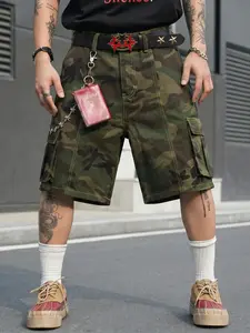 Men's Camouflage Multi-Pocket Vintage Workwear Shorts, Street Style Casual Five-Quarter Pants, Trendy and Versatile Denim Jeans, Streetwear