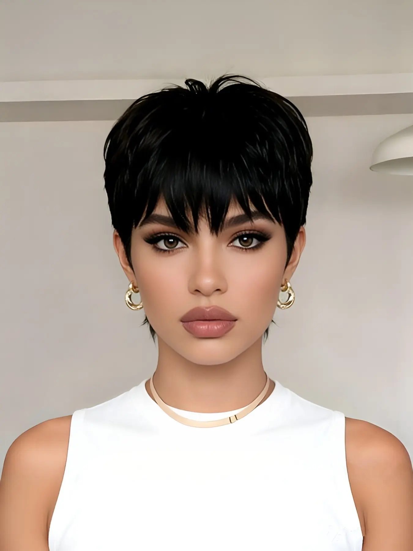 pixie cut black color for women stylish gift wig Silky Straight Wig short straight Adjustable Human Hair wig machine made pixie wig daily party use Natural Looking Wigs human hair wig