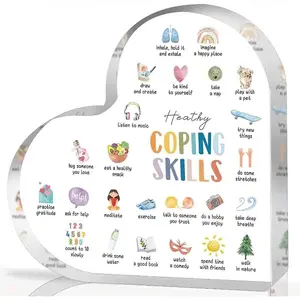 Acrylic Heart-Shaped Coping Skills Wall Art Plaque - Mental Health Gifts, Therapy Office Decor, Anxiety Relief Strategies, Educational Supplies for Social Workers, Counselors, Classroom without Electricity Use, Signs