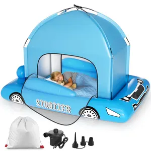 Inflatable Toddler Travel Bed with Tent – Foldable Portable Toddler Bed Cot - Blow Up Kids Air Mattress with Safety Bumper, Pump Carry Bag – Indoor Outdoor Nap Bed for Home, Camping, Hotel