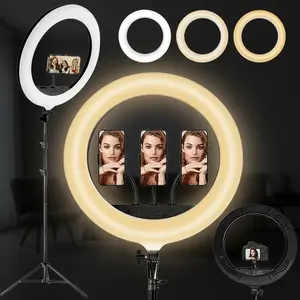 18" Ring Light with 1.86m Extendable Tripod Stands and Phone Holder, Dimmable LED Circle Round Light for Selfie Camera Photography/Makeup/YouTube Video/Vlogging/Live Streaming#Easter Day
