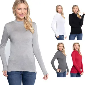 Women's Basic Solid Breathable Comfortable Mock Turtleneck Casual Lightweight Comfy Slim Fitted Stretchy Long Sleeve Layering Pullovers Outdoor Silky Tee Tops