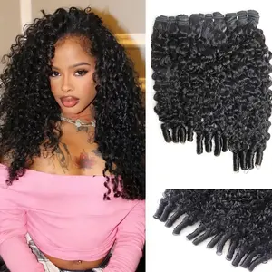 Burmese Curly Bundles Human Hair 3C4A Water Wave Quick Weave with Spiral Curly End 100% Unprocessed Kinky Curly Human Bundles in Hair Extensions Natural Black