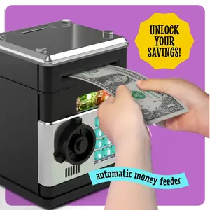 Piggy Bank for Boys Adults, Electronic ATM Coin Cash Bank with Password Code Lock and Auto Grab Bill Slot, Large Capacity Coin Bank Money Jar for Adults, Designed for All US Coins`