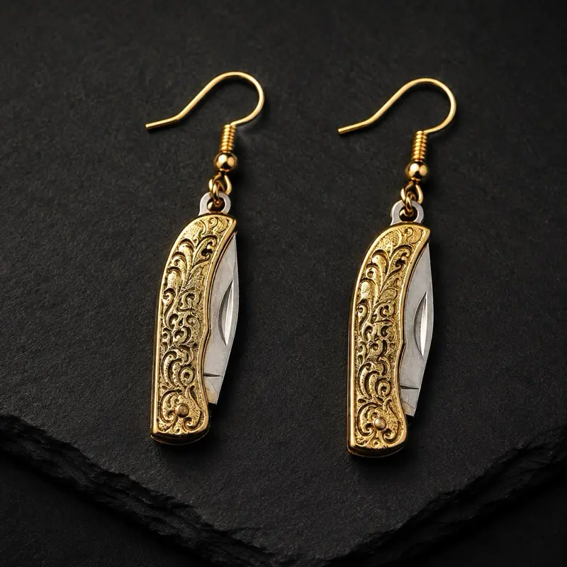 GOLD FOLDING BLADE EARRINGS Gold Folding Blade Earrings | Metal Costume Jewelry | Edgy Statement Earrings