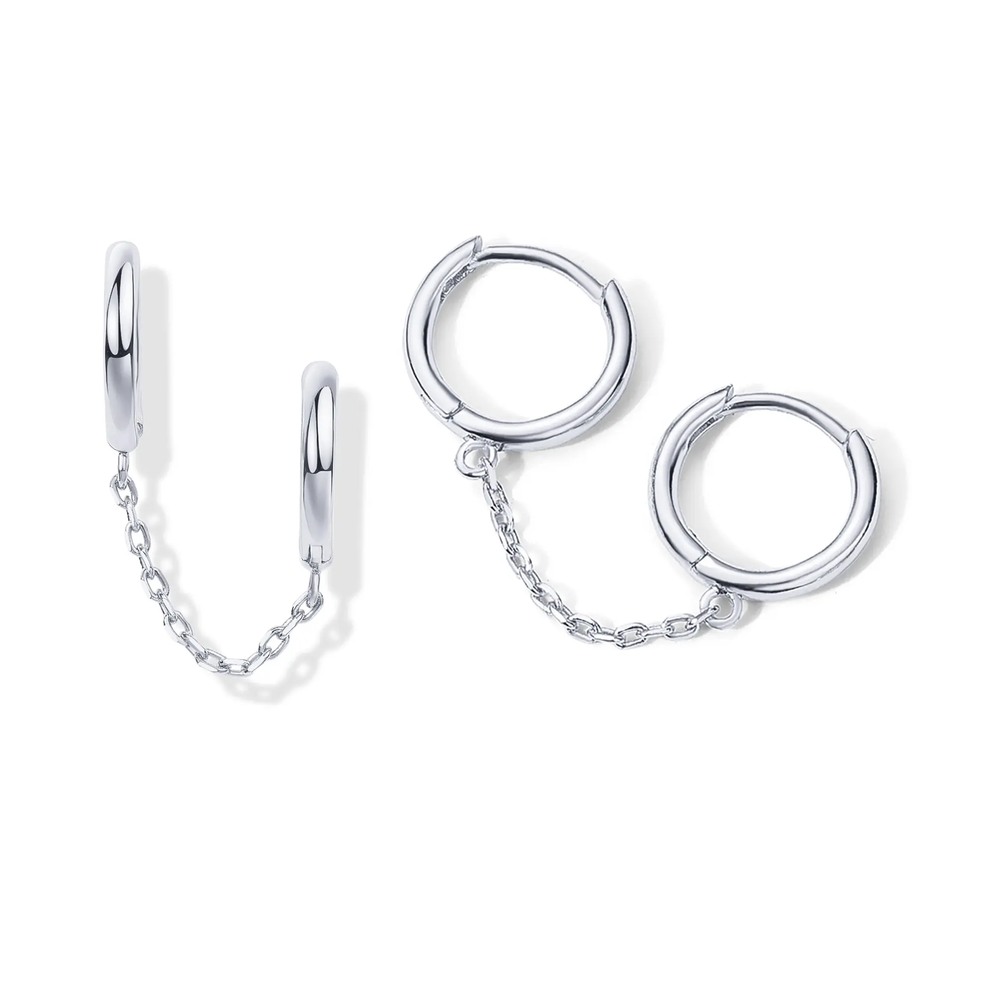 Double Huggie - White Gold