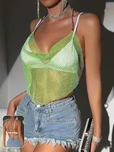 Valentine's Day Gift, Women's Mesh Sequin Halter Sleeveless Top, Sexy Backless Short Fitted Shirt, Fashionable Inner and Outer Wear, Festival Party Style