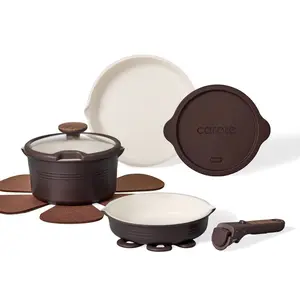 Carote 10pc Ceramic Nonstick Cookware Set with Detachable Handle Brown