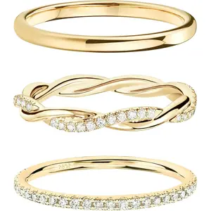 3PCS Non Tarnish Gold Ring Set Dainty Stackable Rings for Women Hypoallergenic 14K Gold Plated Thin Thumb Pinky Rings Wedding Bands for Women Cute Jewelry Trendy Size 8