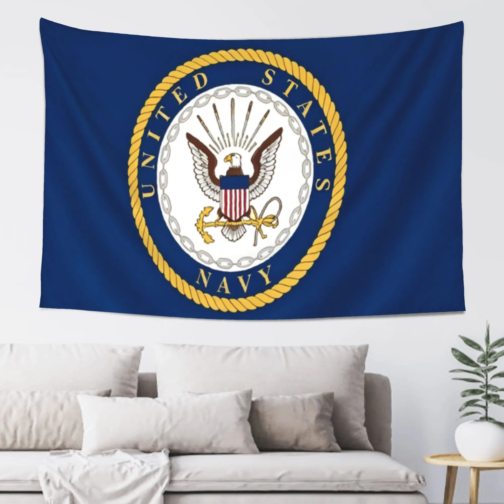 Rectangular US Navy Badge Peaches Velvet Banner - 1pc Single-Sided Printing, 2 Grommet Holes, Durable Synthetic Fabric, Hangable Home Supply, for Home & Party Decor (2x3ft/60x90cm or 3x5ft/90x150cm), Home Supplies