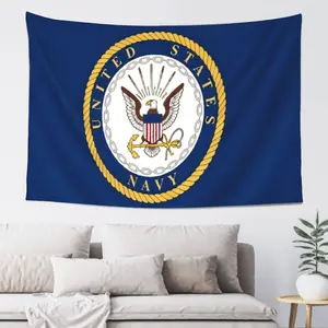 US Navy Badge Velvet Banner, 1pc Single-Sided Printing with 2 Grommets, Durable Polyester (2x3ft/60x90cm or 3x5ft/90x150cm) for Home, Party Decorations, Banners