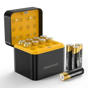 12Pack Rechargeable AA Lithium Batteries with Charger- Double A Batteries for Blink Camera, 1.5V Constant Output 3600mWh High Capacity, Cycle Times Up to 2000, with 12 Slot aa Li-Ion Battery Charger