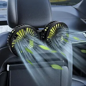 Car Fan, Compact Double-Head USB Car Fan with 360° Adjustable Rotation - Powerful, Portable & Space-Saving Design for Enhanced Cooling in Cars, SUVs, Trucks - Ideal for Travel, Beach Vacations & Summer Car Essential|Dualhead Fan|Abs Construction.
