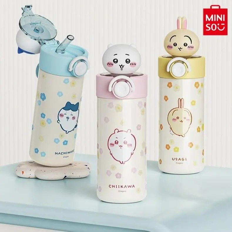 [back to school]MINISO Chiikawa Pop-Top Insulated Vacuum Flask - 15.2 fl oz Reusable Water Bottle, Cute Leak-Proof Design, Ideal for Daily Use (Home, Office), Perfect Birthday Gift for Fans, Kitchenware Drinkware