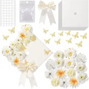 41 count Beige DIY Graduation Cap Decoration Kit, Grad Cap Decorations Grad Hat Topper Faux Assorted  Bows  Cream Construction Paper Butterfly Stickers  Adhesive Dots