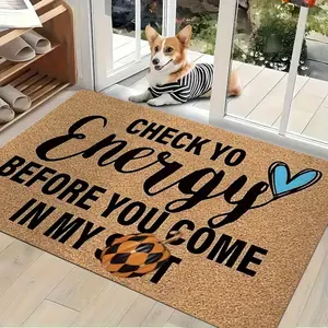 Check Yo Energy Printed Pattern Welcome Doormat Flannel Non Slip Comfortable Easy Clean Multipurpose Floor Rug Perfect For Bedroom Living Room Kitchen Bathroom Entryway Balcony Office Indoor Outdoor Home Decor Holiday Decoration Non-Slip Treads Stair