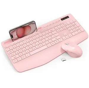 SABLUTE KM23D Wireless Keyboard & Mouse Combo Full-Size with Wrist Rest Phone Holder Sleep Mode 2.4GHz Ergonomic Design for Comfort & Efficiency(non-bluetooth)