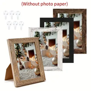 American Vintage Wooden Photo Frame, 6x7 Inch, Wood Pattern, Wall & Desktop Mount, Horizontal & Vertical, Christmas Decor