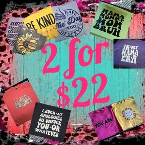 2 Unisex Size T-Shirts Bundle: Sublimation or DTF Transfers, Casual Tees, Crew Neck Summer Clothes, Cold Wash