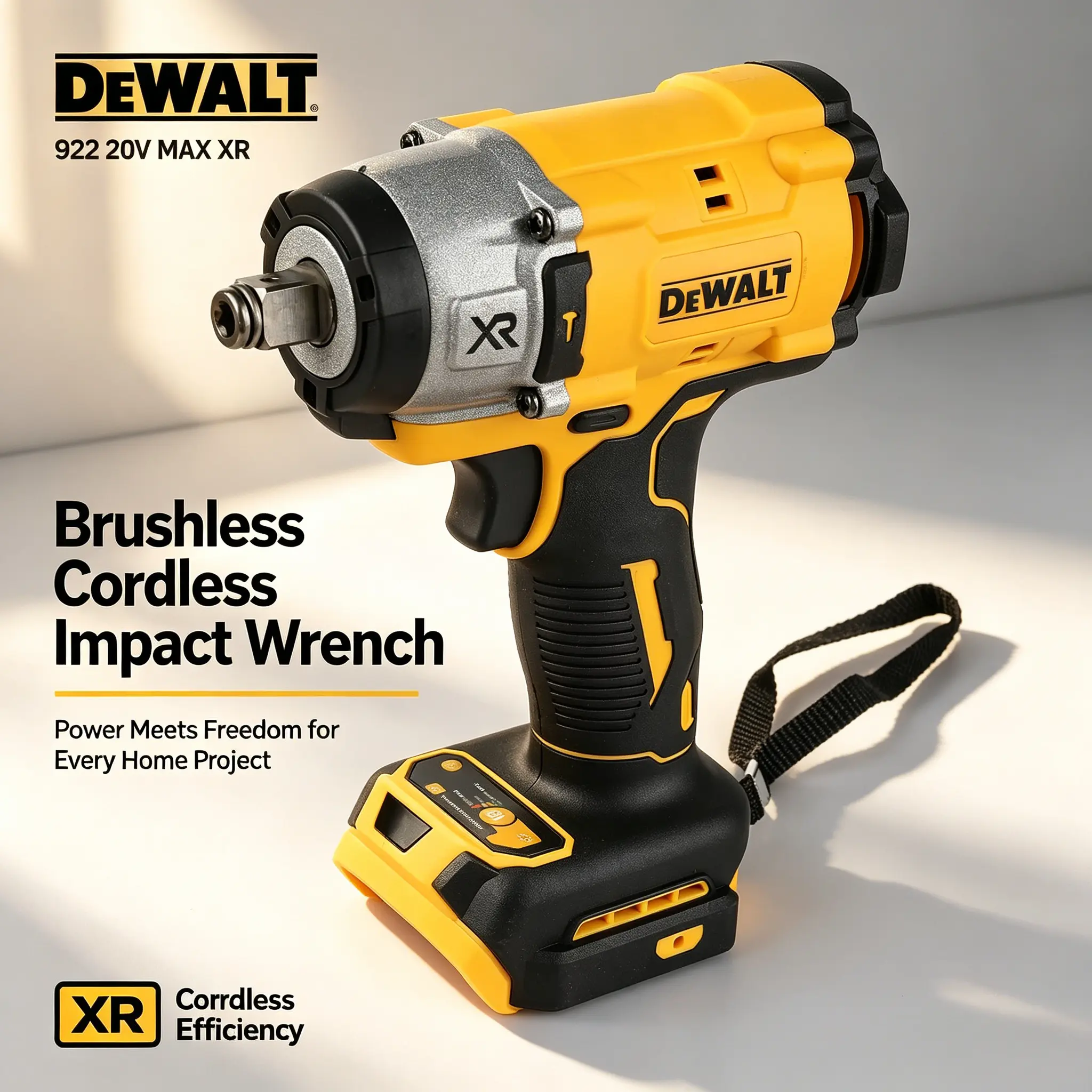 Dewalt 922 Brushless Cordless Impact Wrench, 18V DC 20V Max Xr, 1/2 Inch Square Drive. Ideal For Auto Repair, Mechanical Maintenance And Construction Work, Stable Speed And Powerful Impact For Daily Professional Use Durable Tools Automotive Tools tools