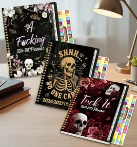 Gothic Skull A5 Hardcover 2026-2027 Planner, Weekly-Monthly Academic Organizer Notebook for Students, Office Accessories with Calendar Labels, Stickers, Inner Pocket & Elastic Closure
