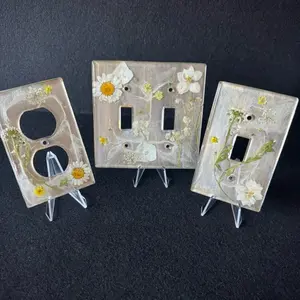 Handcrafted Switch Covers with Vibrant Real Dried Flowers Set of 3 for Home Decor