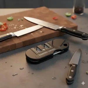 Portable 4-in-1 Tungsten Steel Knife Sharpener, Multi-functional Tool for Home & Outdoor - Camping, Fishing, Travel, High-Precision Fast Sharpening Kit, Tactical & Kitchen Knife Maintenance, Durable Metal Sharpening Rod.