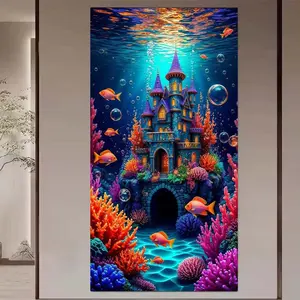 1pcs 5D DIY handmade diamond painting kit, 5D diamond art set, animation, underwater castle diamond painting kit full round drill DIY, mosaic, diamond art, DIY art home decoration, Wall Art Painting, gift.