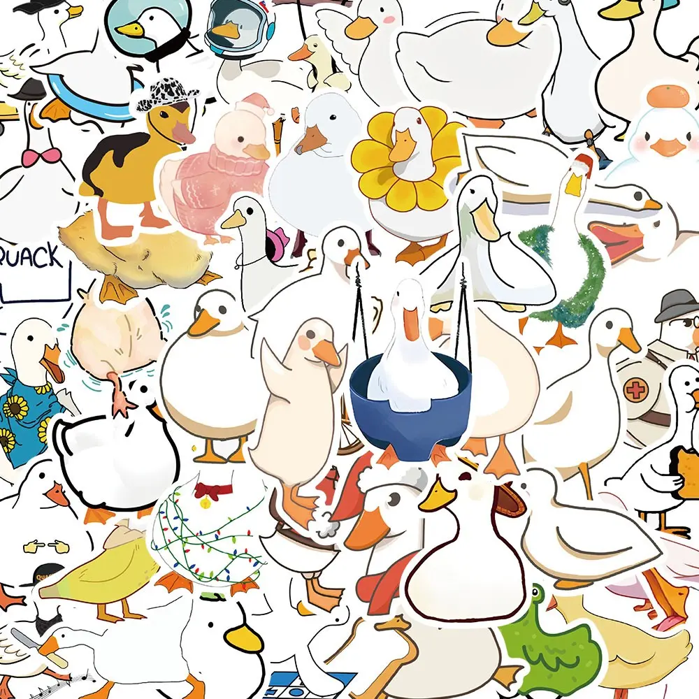 50 Cartoon Duck Sketch Stickers, DIY Waterproof Decals for Guitar Notes Luggage, Flat Design Decorations, Sticker Packs