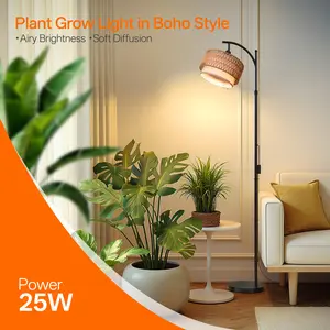 Bstrip Boho Rattan Floor Grow Light for Indoor Plants Adjustable Stand with Auto Timer & Full Spectrum