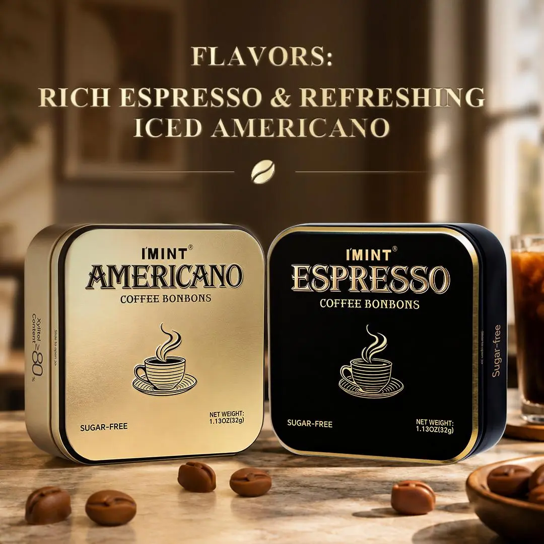 IMINT Sugar-Free Coffee Candy Mints Duo, Espresso & Americano, 2-Flavor Iron Box Two Classic Flavors, Zero Sugar, 7 Calories, Xylitol, Keto, Pocket Tin, Halloween Candy