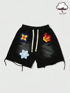 Men's Vintage Floral Embroidered Shorts, Y2K Streetwear Casual Fashion, Fitted Design, Perfect for Everyday Wear