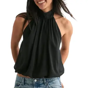 Women Y2k Halter High Neck Top Sexy Open Back Sleeveless Ruched Cinched Waist Cropped Shirt Retro Going Out Camisole