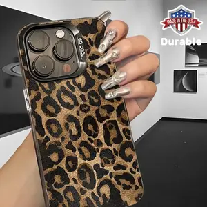 Black Luxury Leopard Print New TPU Anti-Drop Design Metal Button Precision Cutout Cheetah Pattern Creative Fashion High-End Phone Case for iPhone 14 15 Pro Max 11 12 13 SE 7 8 Plus X XR XS MAX, Soft Shockproof Protective Cover Protection Protector