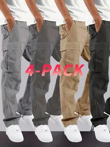 4-Pack Men's Cargo Pants Loose Fit Multi Pockets Machine Washable Ideal for Outdoor Activities in Spring & Autumn Menswear Trouser Sweatpants Fathersdaygift