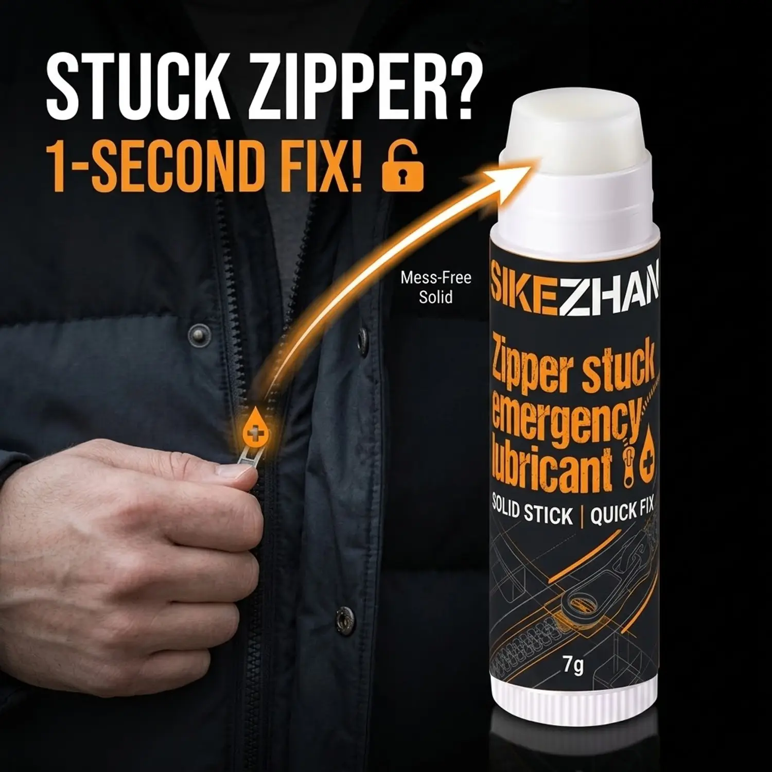 SIKEZHAN Zipper Stuck Emergency Lubricating paste Solid Stick, Versatile, Life Hack Quick Fix for Snagged Zippers, Smooth Glide Wax Lube for Winter Jackets, Luggage, Tents, Backpacks & Boots, Portable Anti-Stuck Zipper Repair Care Travel Must Have 7g