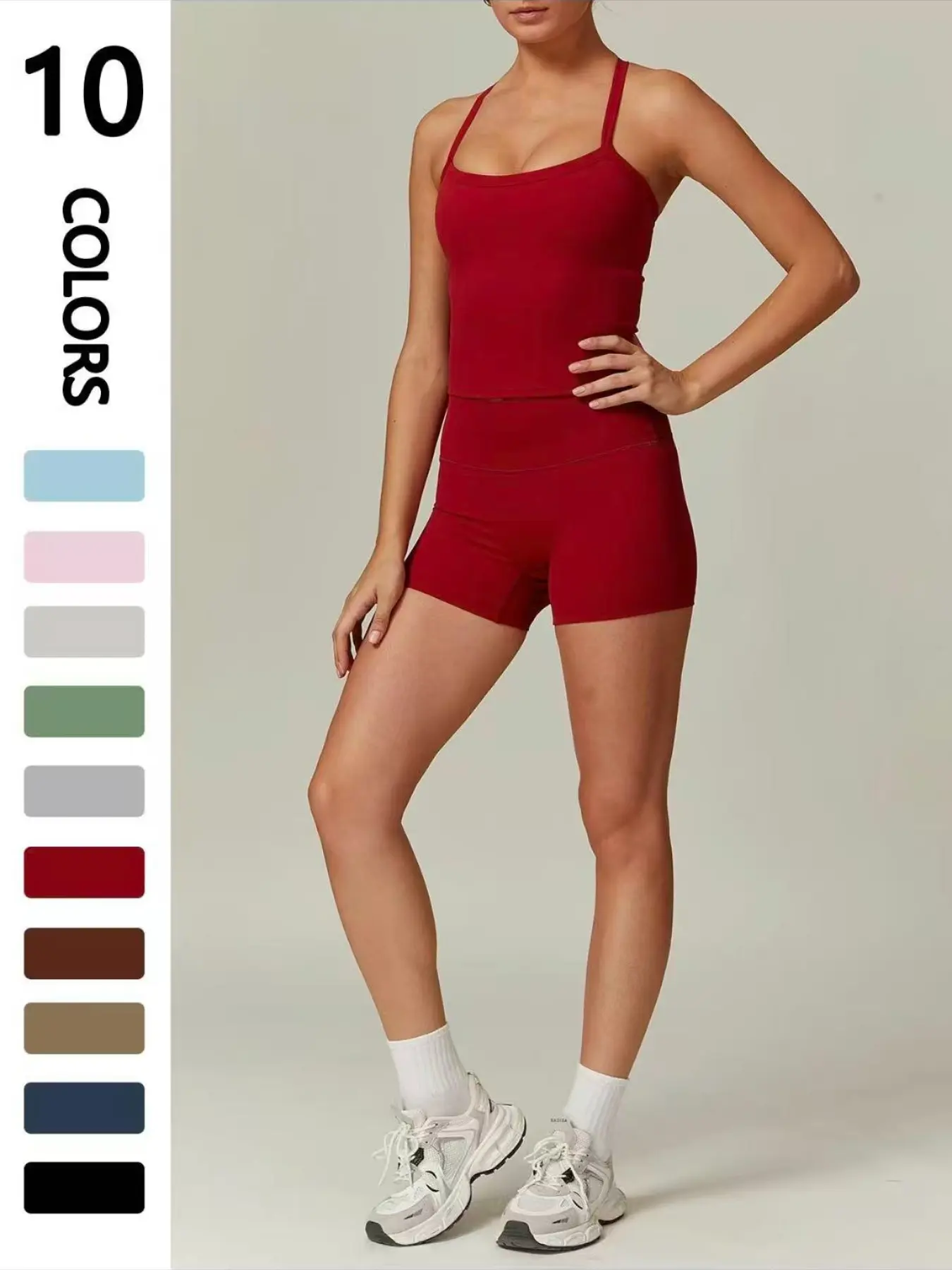 Women's Sporty Quick-Dry Set, Workout Sets, Solid Backless Cami Top & Shorts, Sleeveless Spaghetti Strap Crop Top & Skinny Shorts, Ladies Sportswear for Indoor Outdoor Wear, Yoga Gym Running Wear